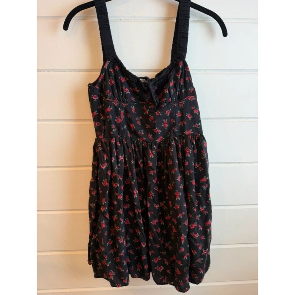 Aeropostale Black Ditsy Red Rose Floral Cami Babydoll Mini Dress - Size S